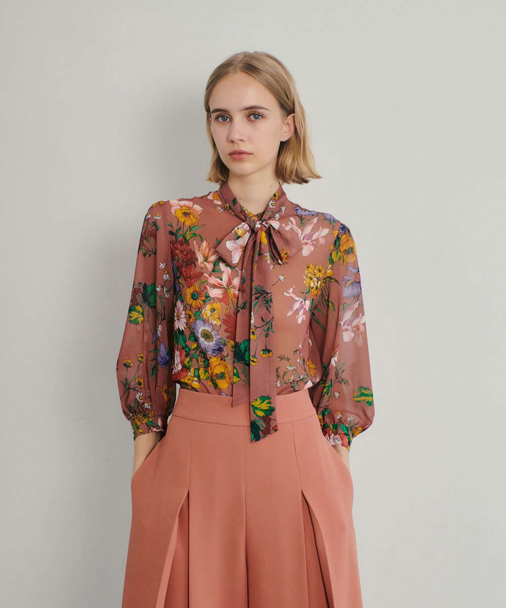 LOULOU WILLOUGHBY 【LOULOU WILLOUGHBY】RATTIシフォンフラワープリントブラウス ブラウン系 (88)