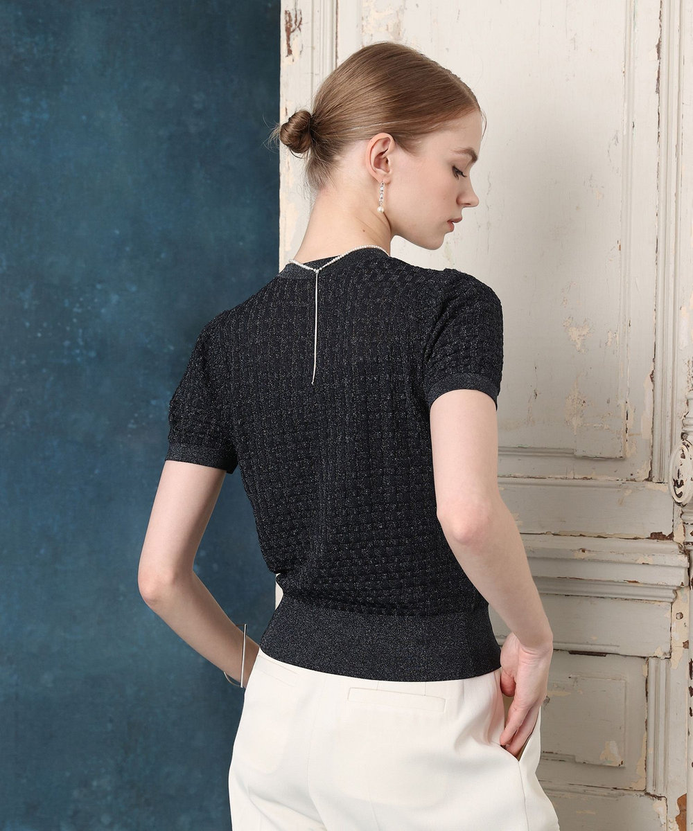 LOULOU WILLOUGHBY シアーチェックプルオーバーカーディガン ネイビー (65)