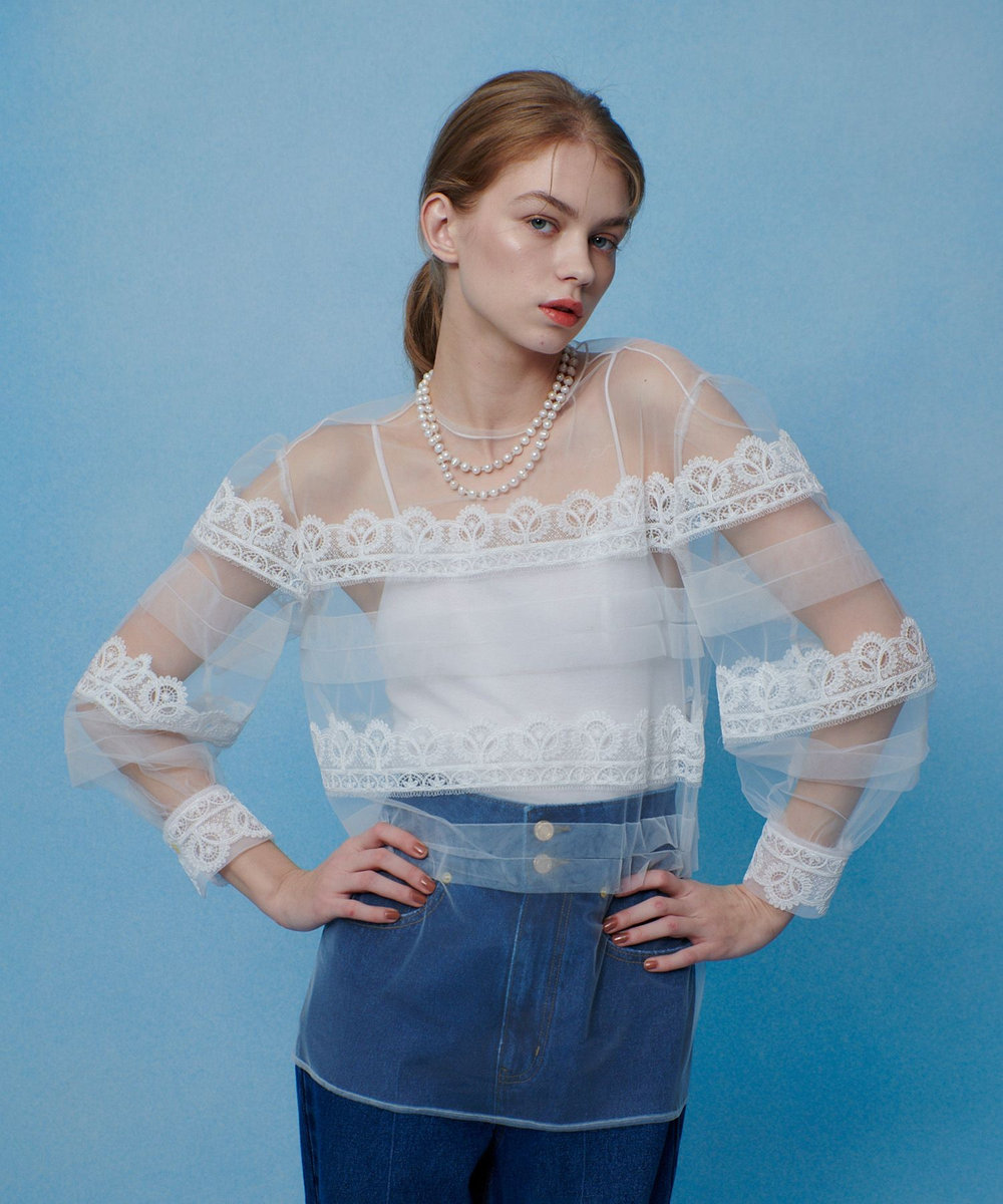 LOULOU WILLOUGHBY 【LOULOU WILLOUGHBY】チュールレースブラウス ホワイト (01)