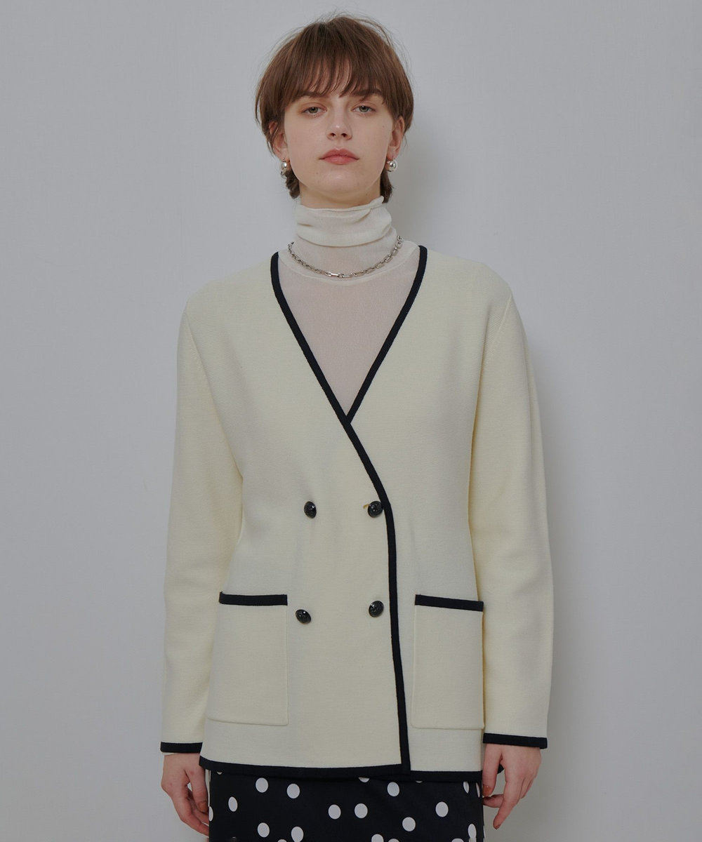allureville ガーターノーカラーニットジャケット アイボリー (04)