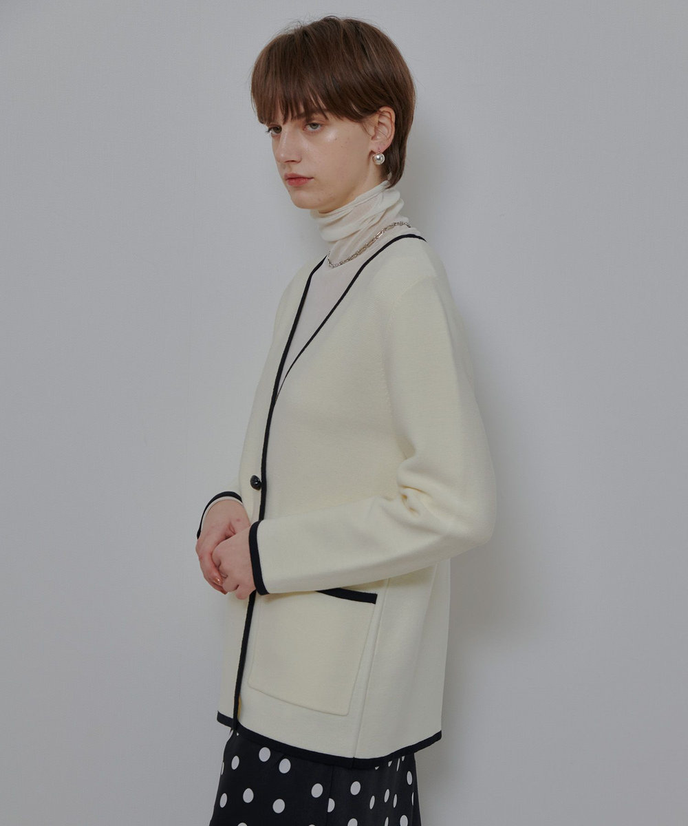 allureville ガーターノーカラーニットジャケット アイボリー (04)