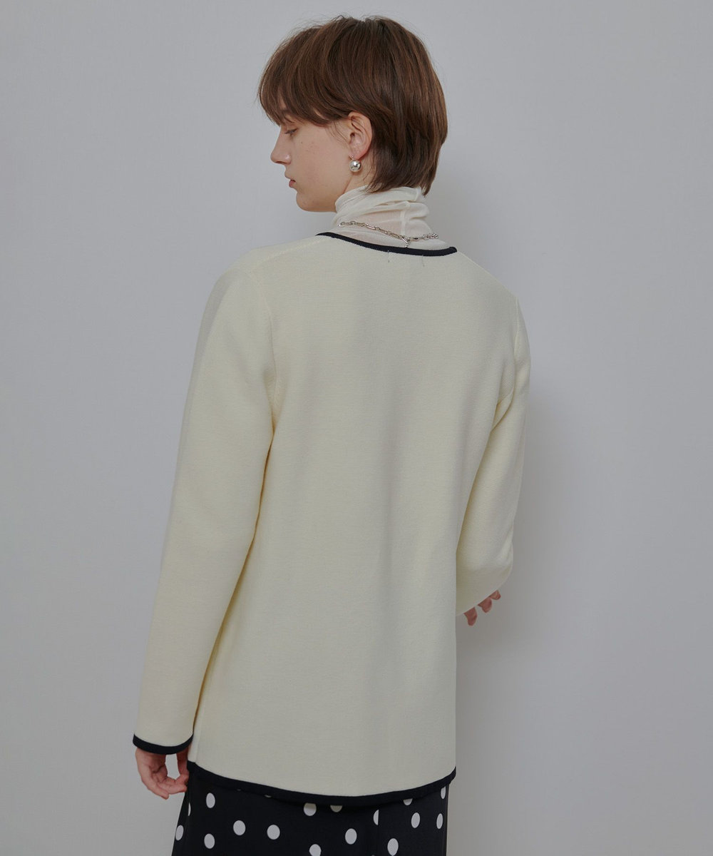 allureville ガーターノーカラーニットジャケット アイボリー (04)