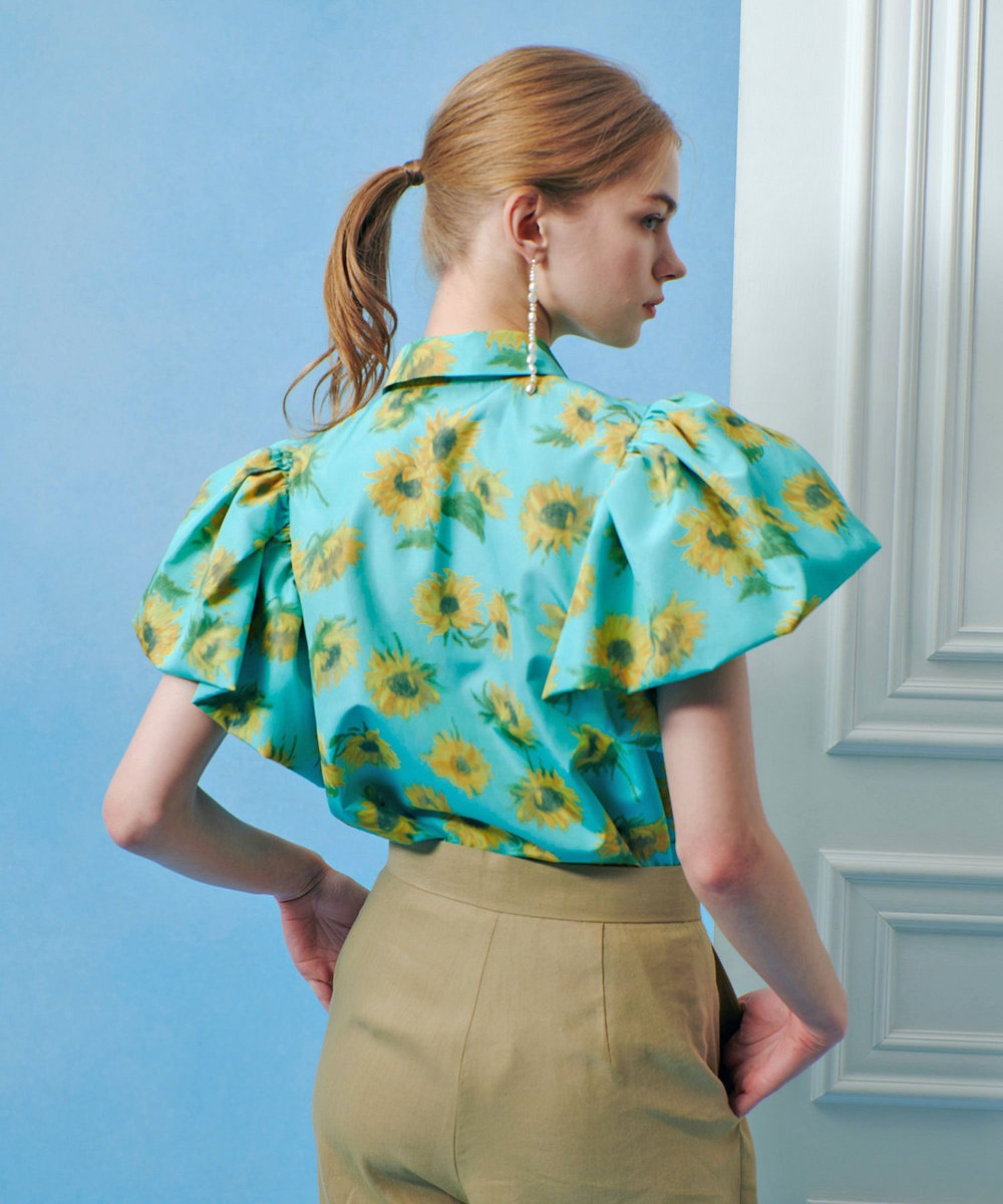 LOULOU WILLOUGHBY  WEB 一部店舗限定【LOULOU WILLOUGHBY】サンフラワープリントバルーンスリーブシャツ グリーン系 (74)