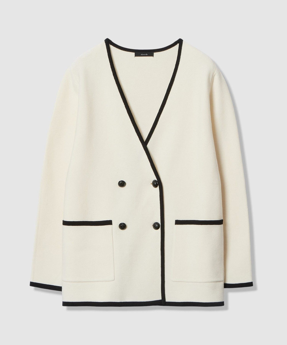 allureville ガーターノーカラーニットジャケット アイボリー (04)