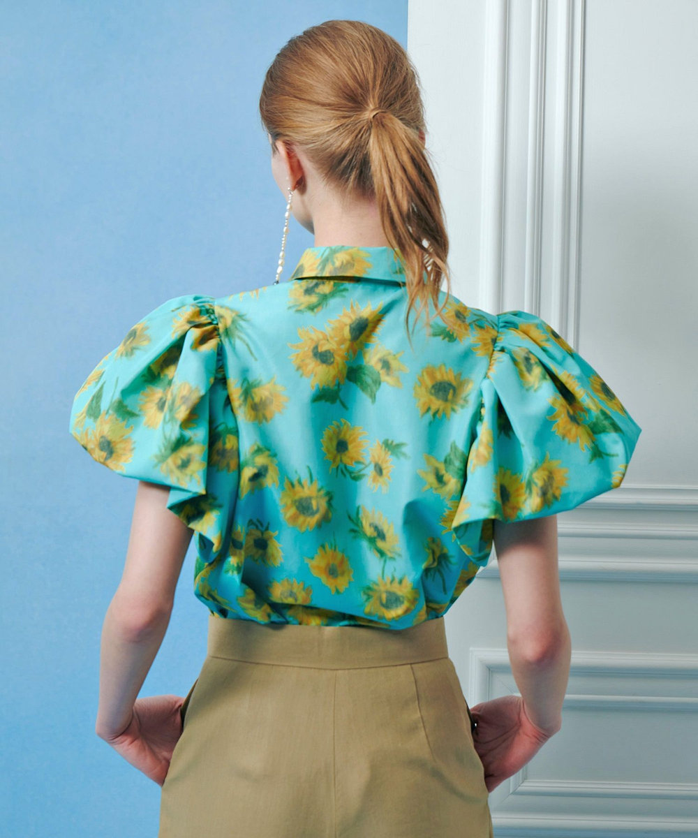LOULOU WILLOUGHBY  WEB 一部店舗限定【LOULOU WILLOUGHBY】サンフラワープリントバルーンスリーブシャツ グリーン系 (74)