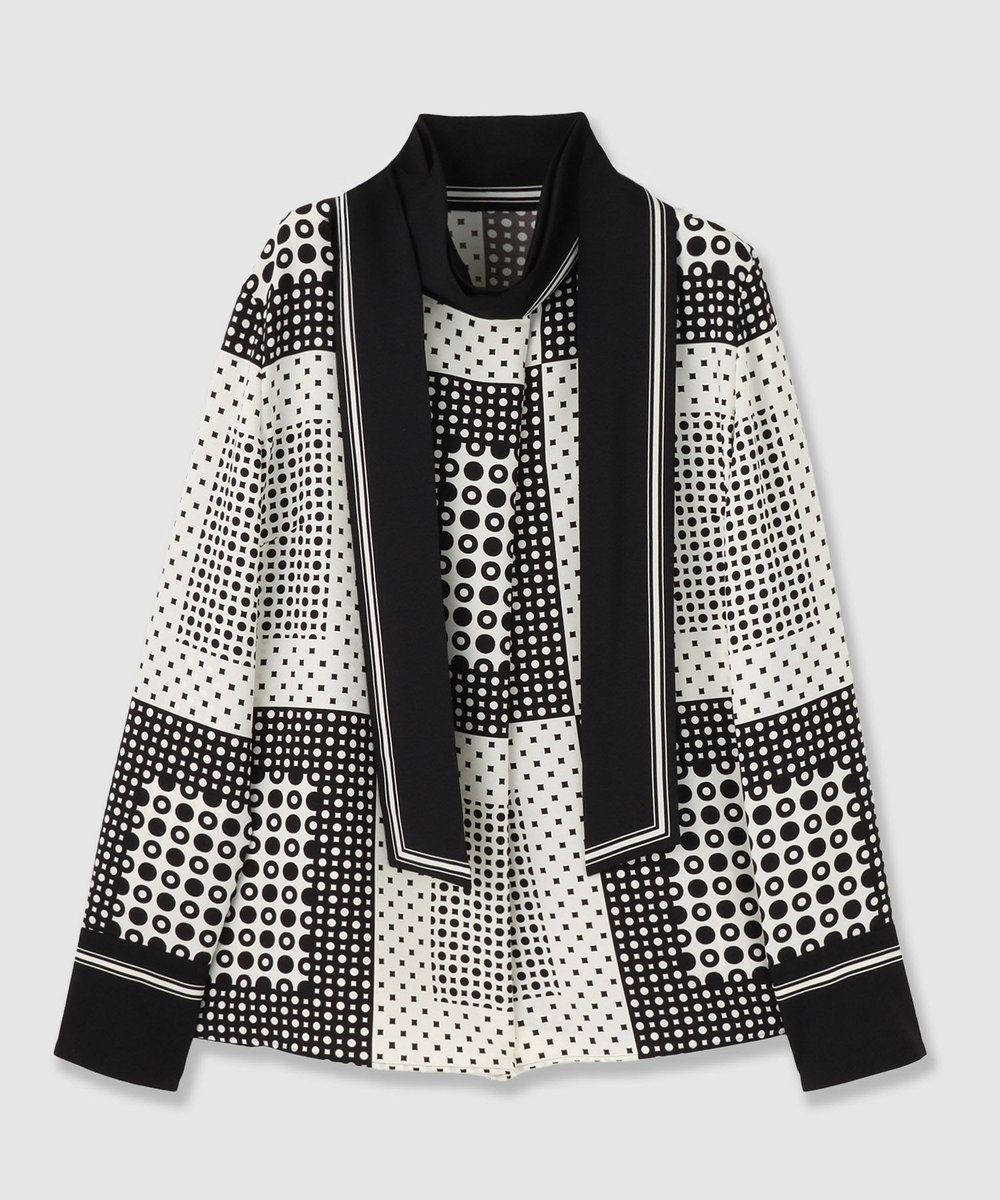 allureville 幾何プリントボウタイブラウス ホワイト (05)