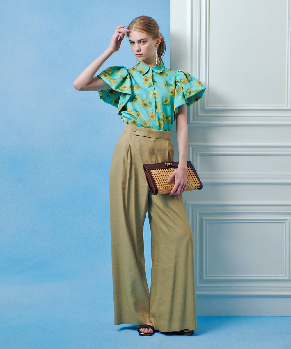 LOULOU WILLOUGHBY  WEB 一部店舗限定【LOULOU WILLOUGHBY】サンフラワープリントバルーンスリーブシャツ グリーン系 (74)