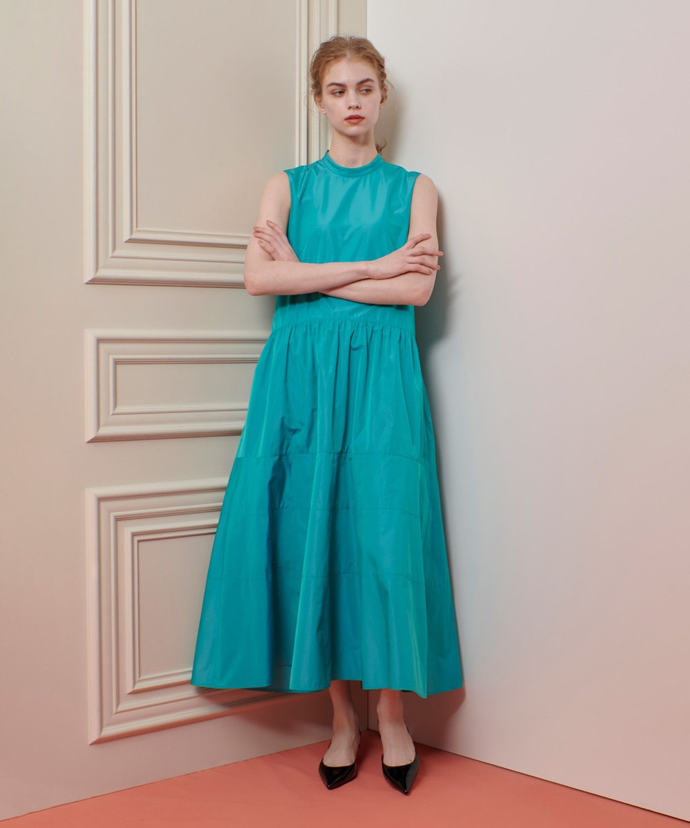 LOULOU WILLOUGHBY 【LOULOU WILLOUGHBY】バックリボンタフタワンピース ブルーグリーン (70)