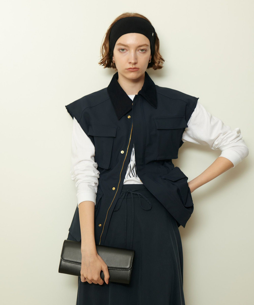 24SS アルアバイル リネンツイルコンパクトジレ ブラウン　完売品 サファリノースリーブジレ|allureville OFFICIAL SITE / ONLINE SHOP