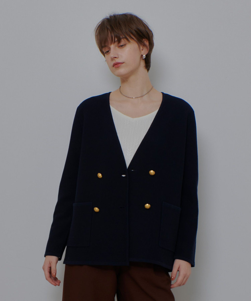 allureville ガーターノーカラーニットジャケット ネイビー (65)