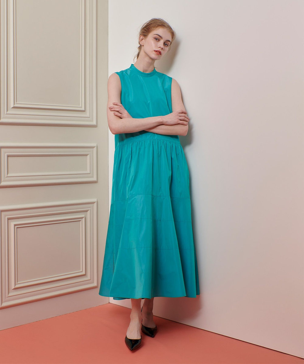 LOULOU WILLOUGHBY 【LOULOU WILLOUGHBY】バックリボンタフタワンピース ブルーグリーン (70)