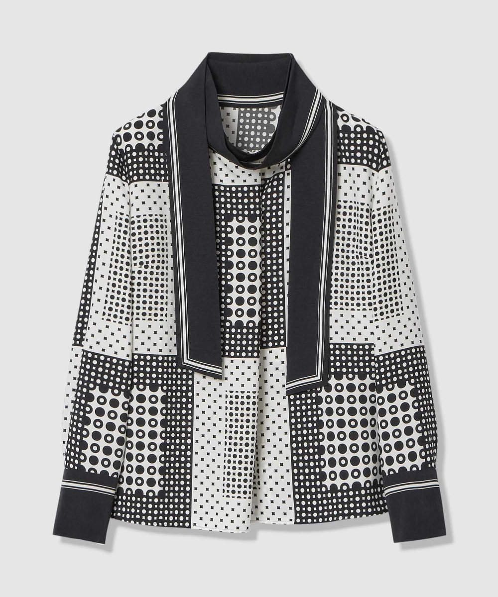 allureville 幾何プリントボウタイブラウス ネイビー (65)