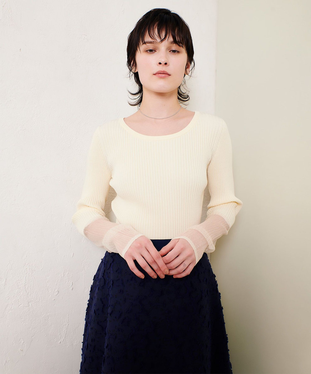 allureville シアーカフスラウンドネックプルオーバー アイボリー (04)