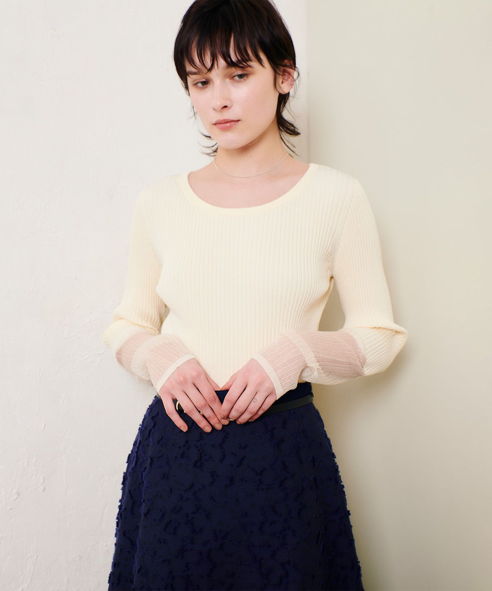 allureville シアーカフスラウンドネックプルオーバー アイボリー (04)