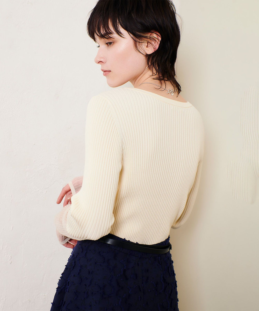 allureville シアーカフスラウンドネックプルオーバー アイボリー (04)