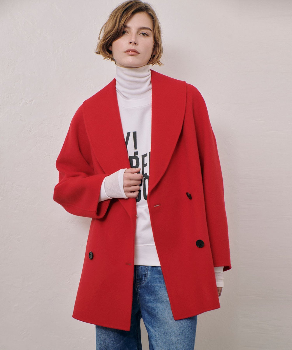 allureville リバーショールカラーミドルタケコート レッド (43)