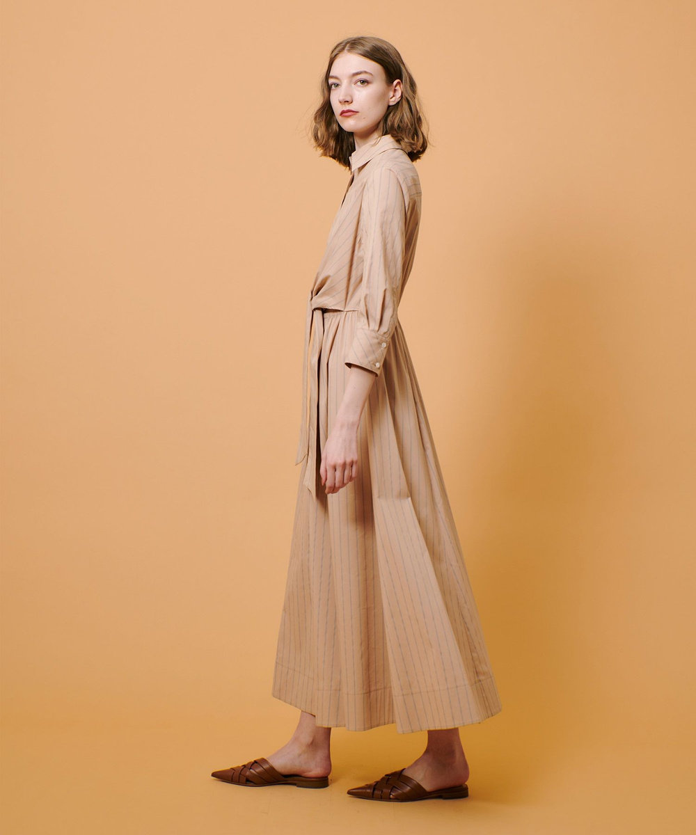 allureville ピンストライプノットシャツワンピース ベージュ (11)