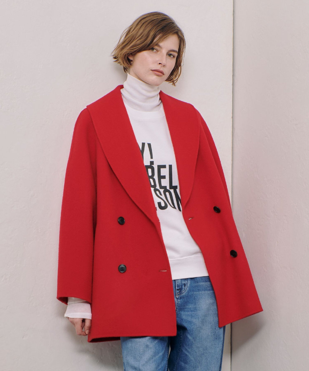 allureville リバーショールカラーミドルタケコート レッド (43)