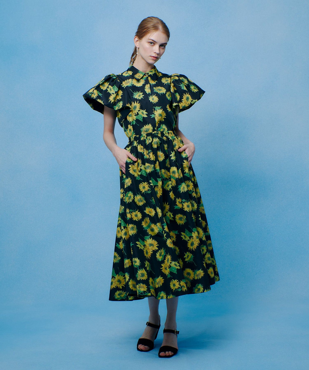 LOULOU WILLOUGHBY  WEB 一部店舗限定【LOULOU WILLOUGHBY】サンフラワープリントバルーンスリーブシャツ ブラック系 (98)
