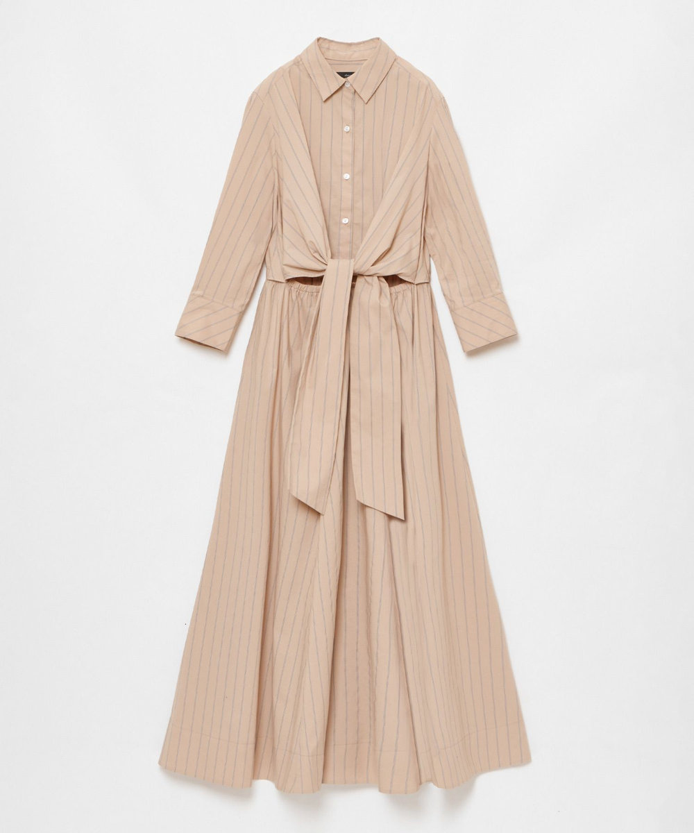 allureville ピンストライプノットシャツワンピース ベージュ (11)