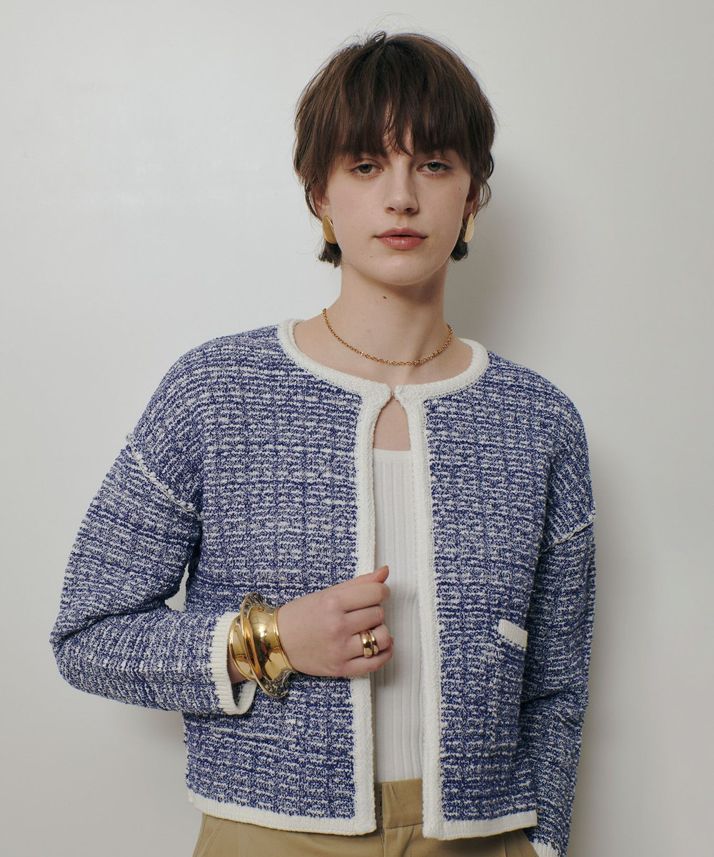 allureville リバーシブルツィードカーディガン ブルー系 (68)