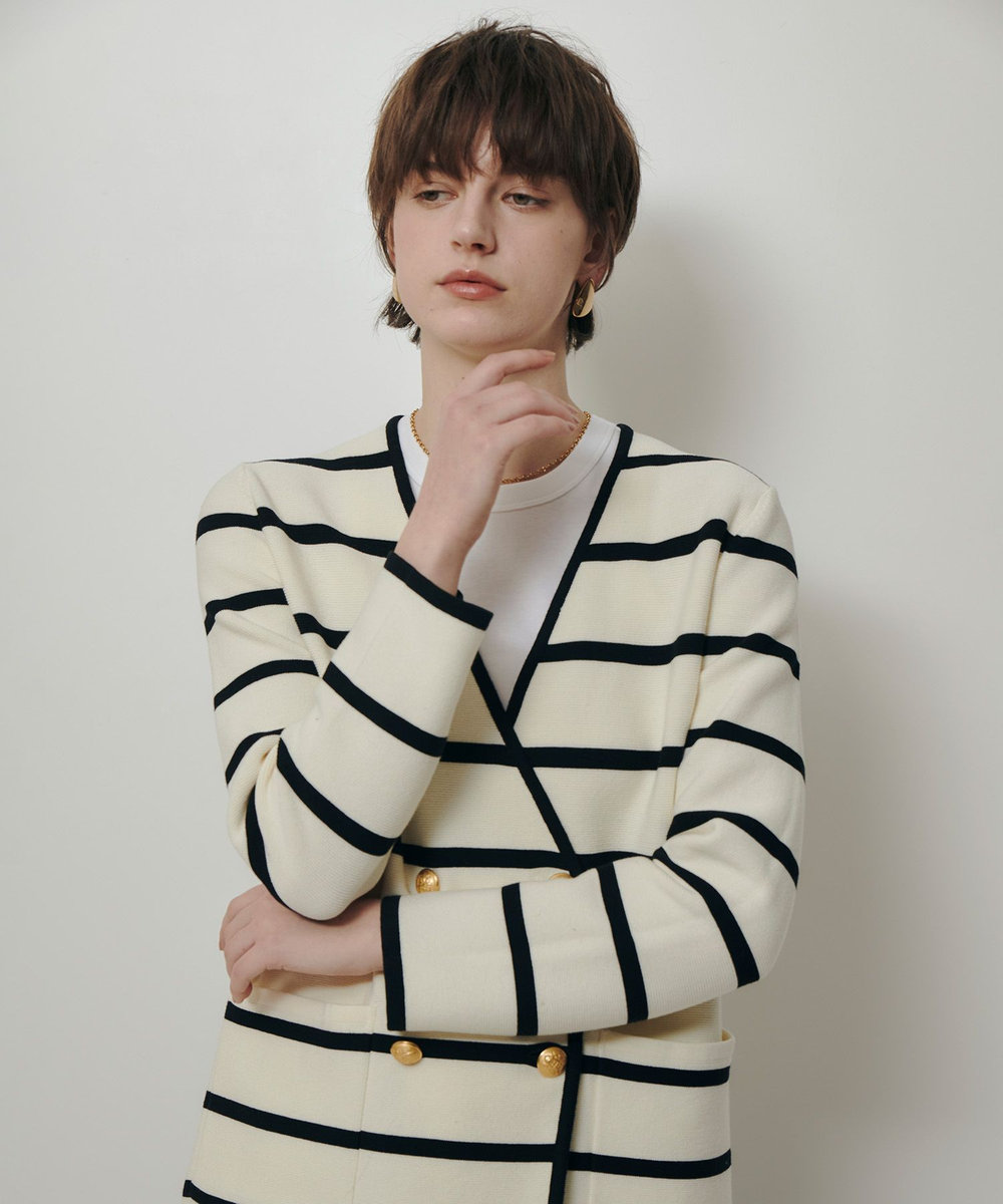 allureville ガーターノーカラーニットジャケット ブラック系 (98)