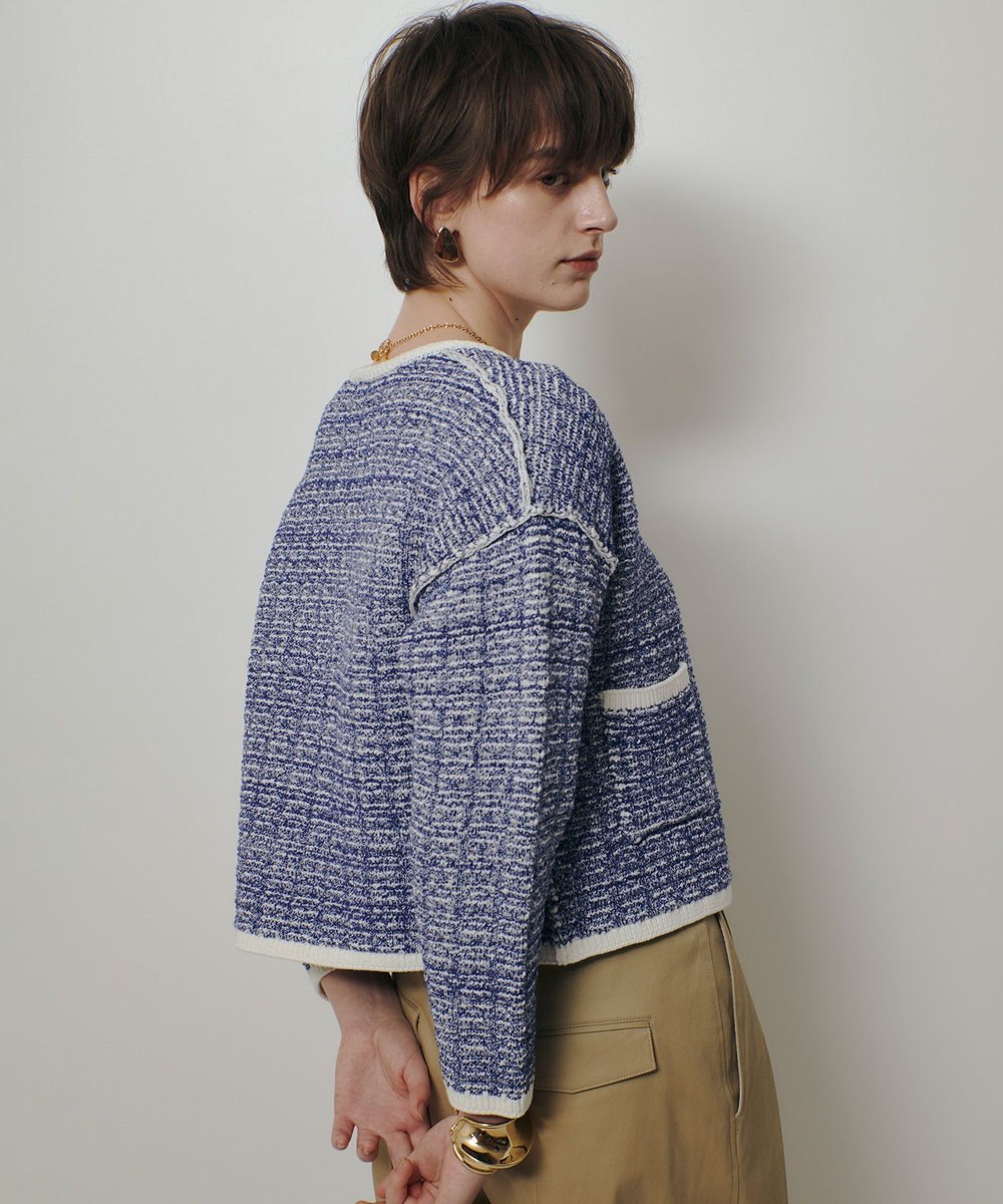 allureville リバーシブルツィードカーディガン ブルー系 (68)