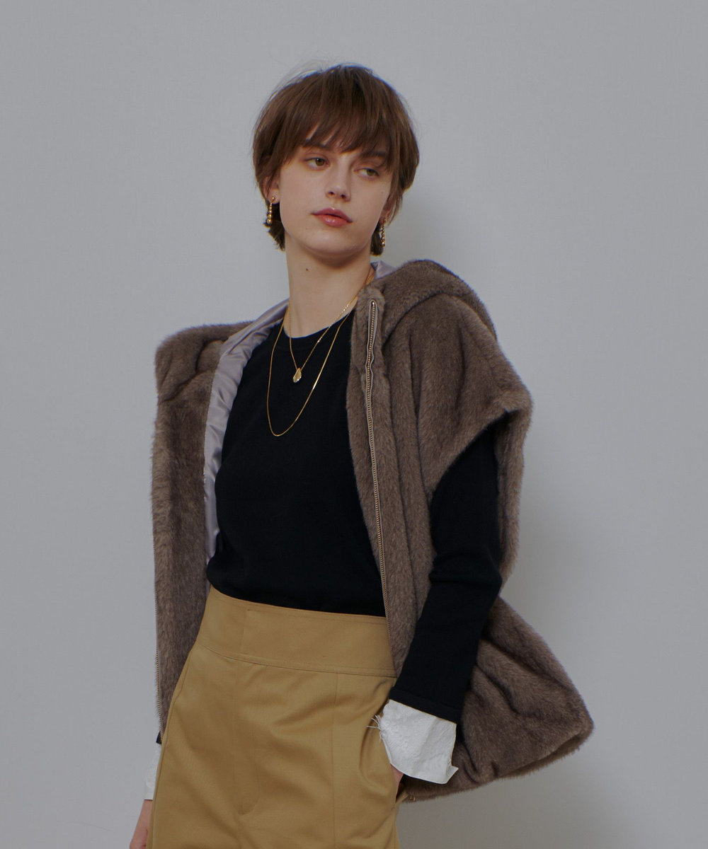 allureville フェイクミンクファーフーディーブルゾン ダークブラウン (82)