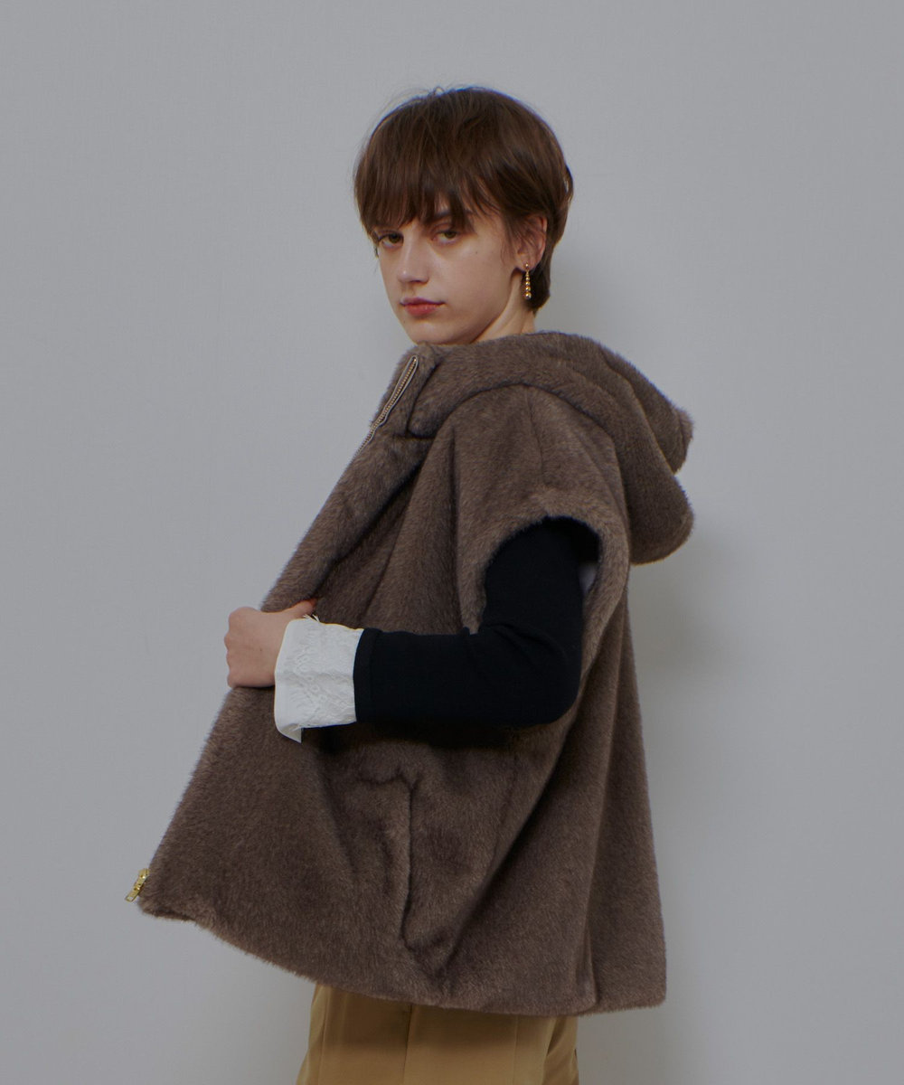 allureville フェイクミンクファーフーディーブルゾン ダークブラウン (82)