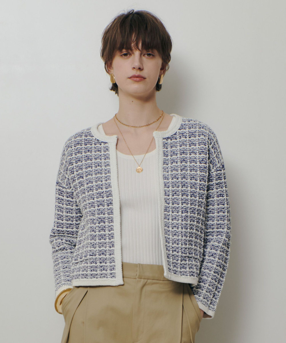 allureville リバーシブルツィードカーディガン ブルー系 (68)