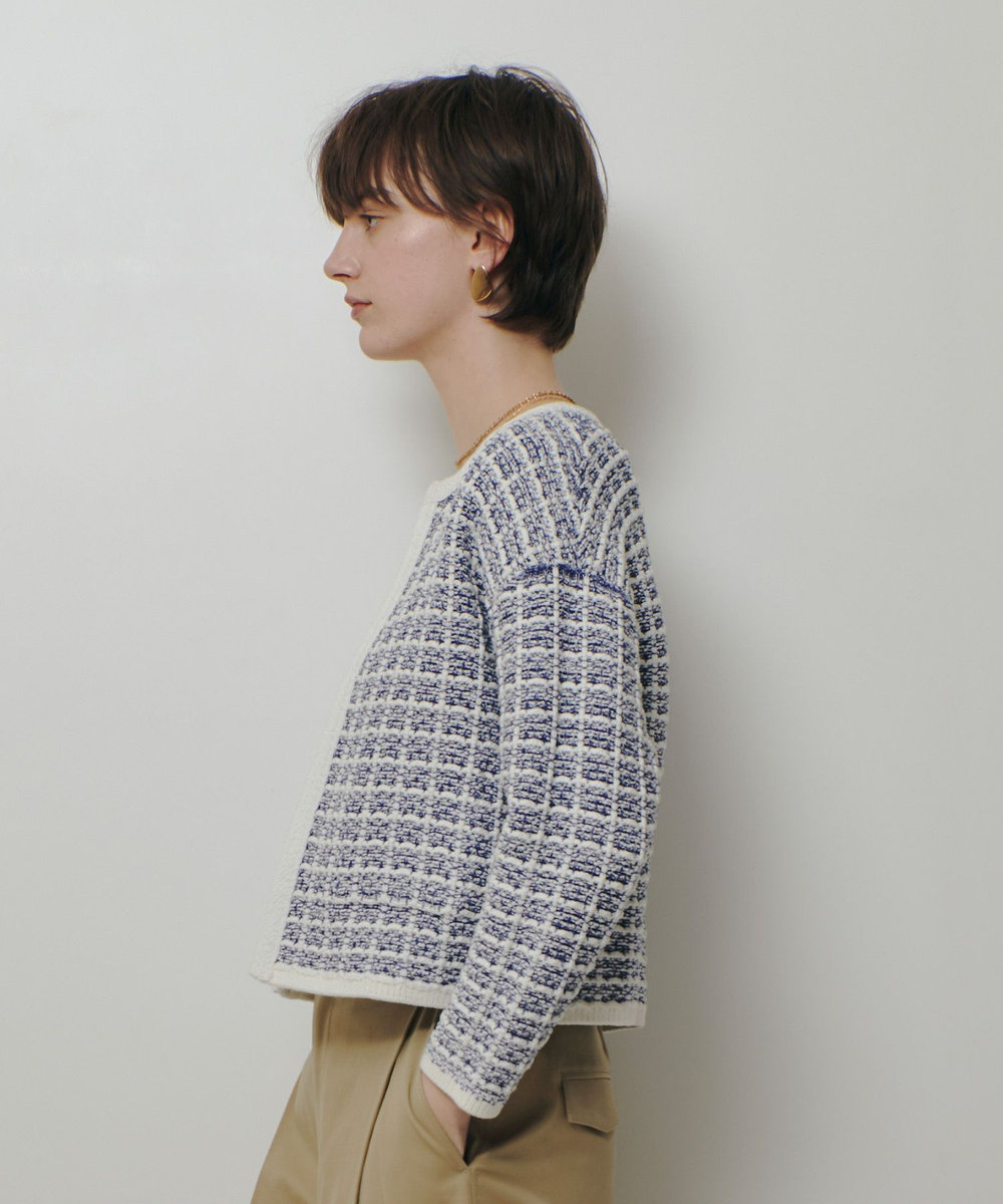 allureville リバーシブルツィードカーディガン ブルー系 (68)