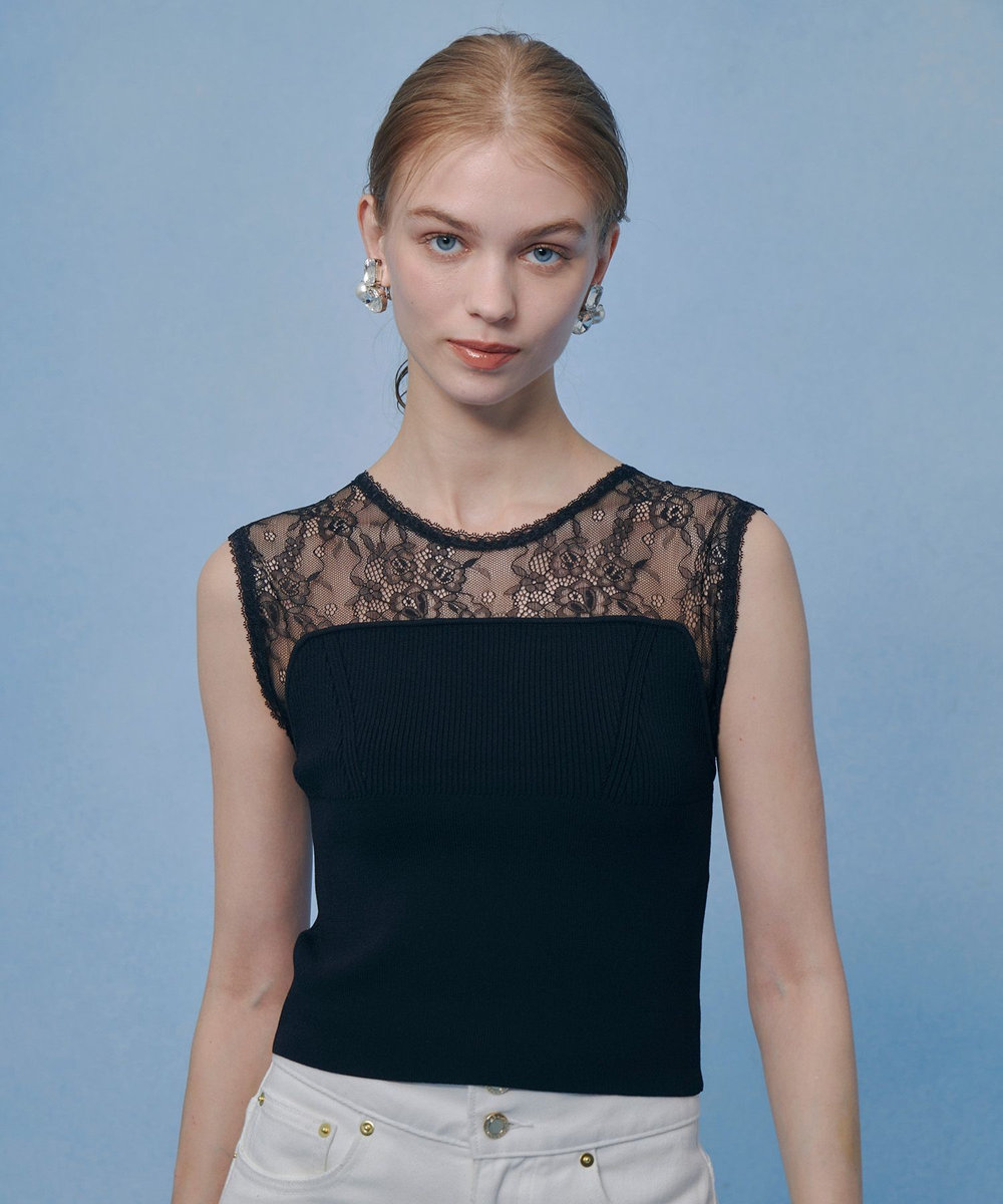 LOULOU WILLOUGHBY 【LOULOU WILLOUGHBY】レーシィビスチェプルオーバー ブラック (95)