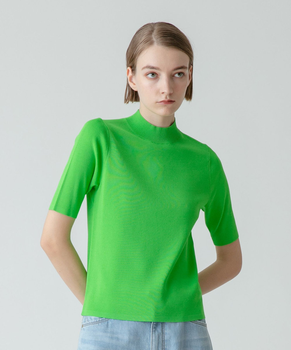 allureville 総針モックネック5分袖プルオーバー グリーン (71)