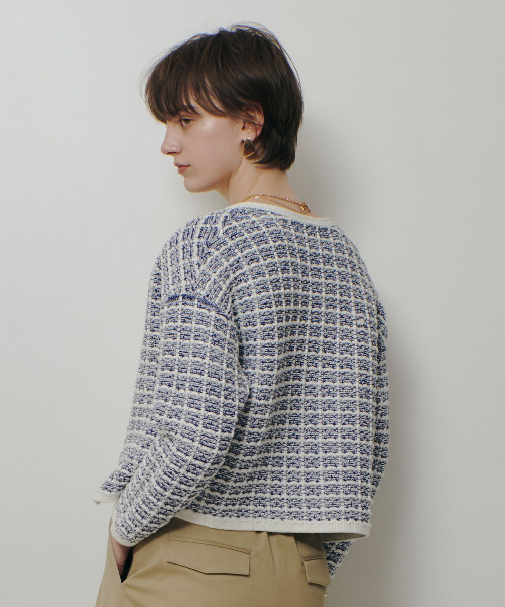 allureville リバーシブルツィードカーディガン ブルー系 (68)