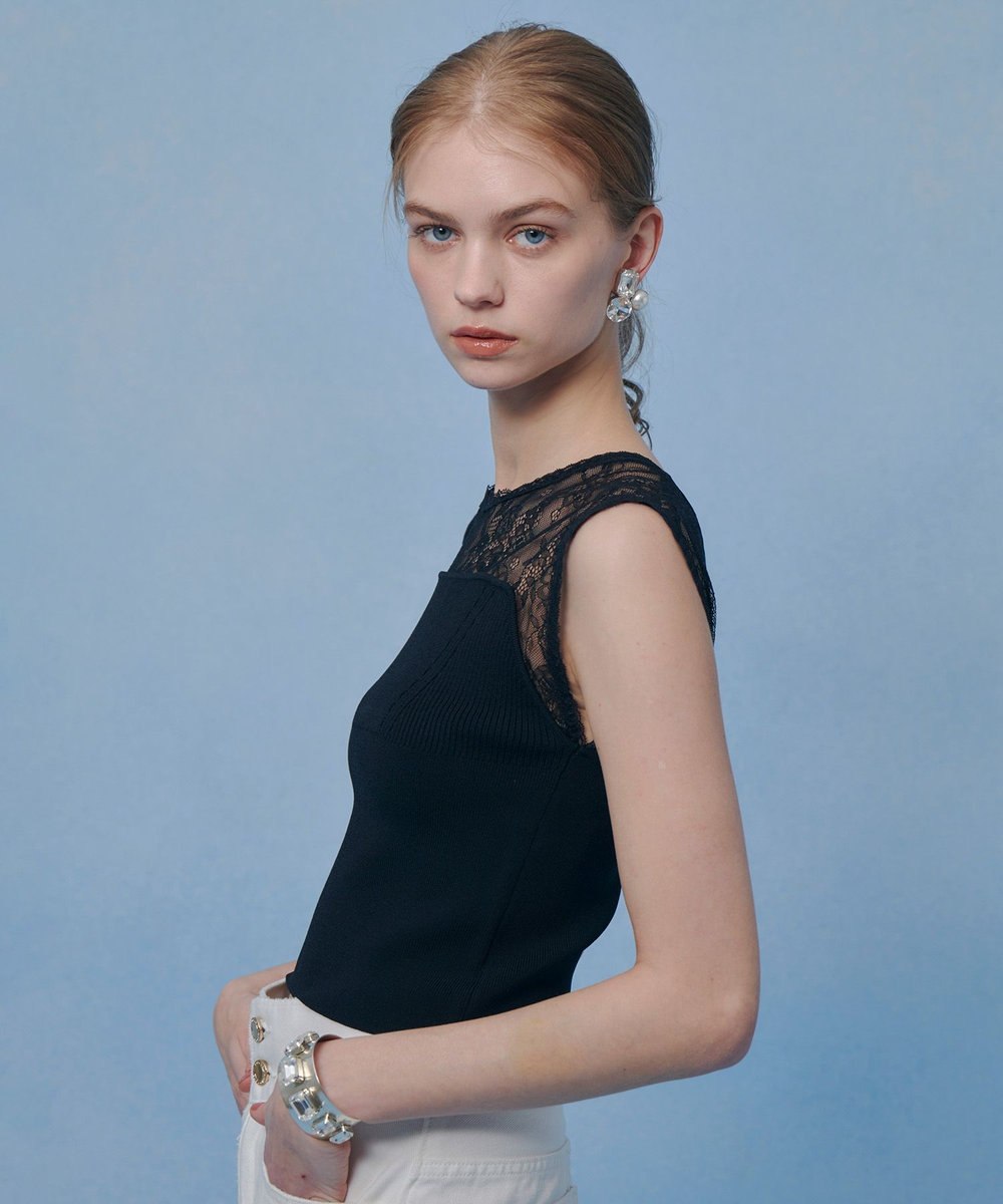 LOULOU WILLOUGHBY 【LOULOU WILLOUGHBY】レーシィビスチェプルオーバー ブラック (95)