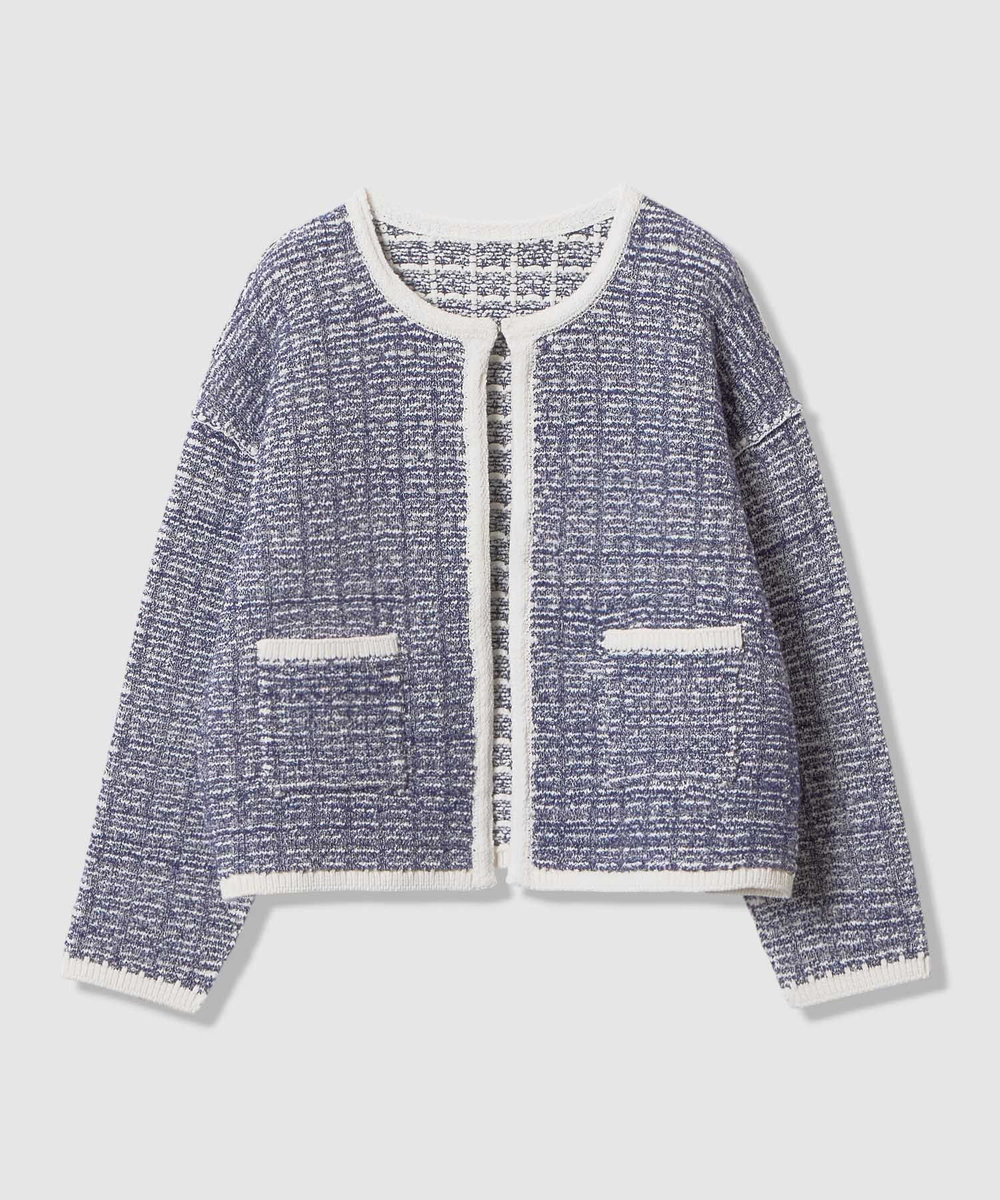 allureville リバーシブルツィードカーディガン ブルー系 (68)