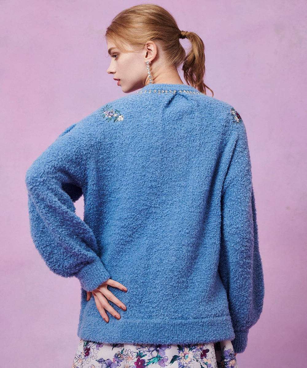 LOULOU WILLOUGHBY 【LOULOU WILLOUGHBY】フラワーズエンブロイダリーカーディガン ブルー (61)