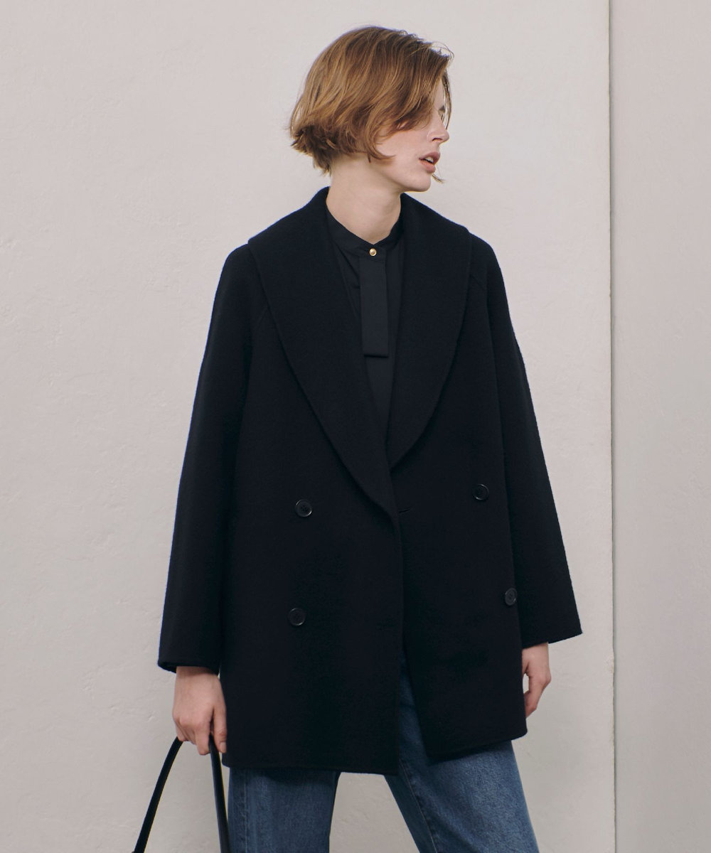 allureville リバーショールカラーミドルタケコート ブラック (95)