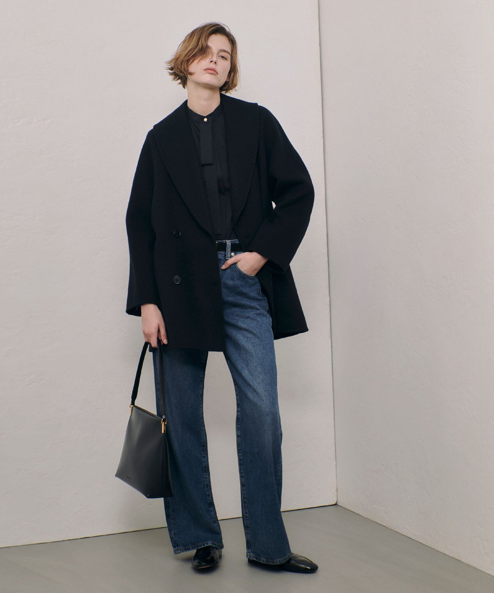 allureville リバーショールカラーミドルタケコート ブラック (95)