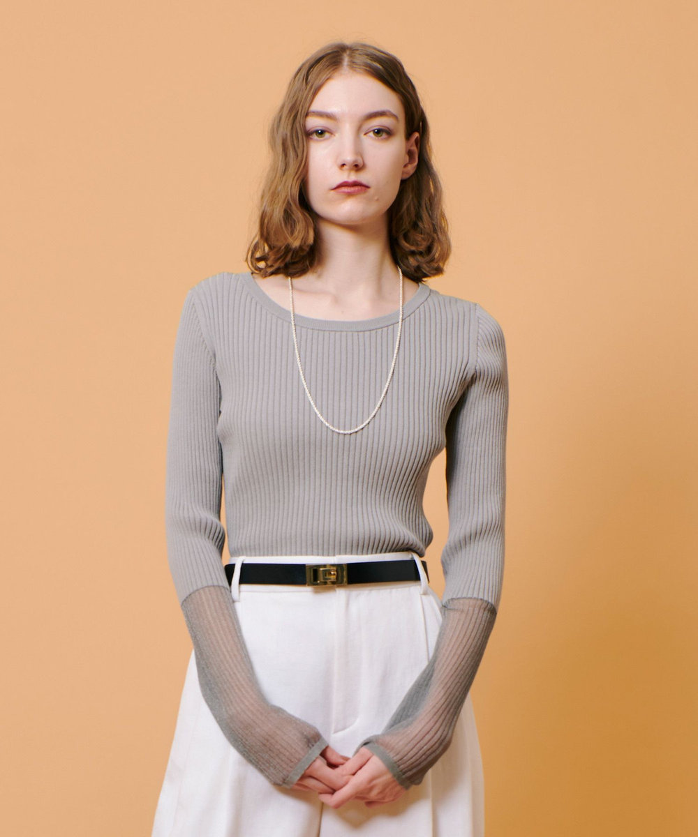 allureville シアーカフスラウンドネックプルオーバー ライトグレー (91)