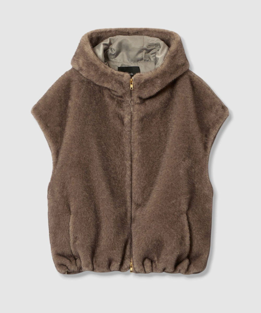 allureville フェイクミンクファーフーディーブルゾン ダークブラウン (82)