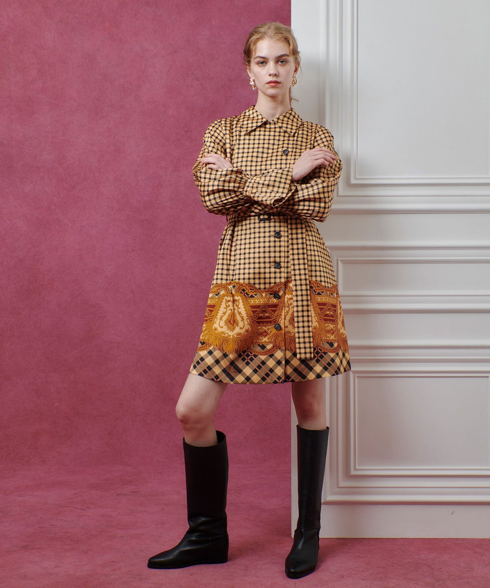 LOULOU WILLOUGHBY エンブレムチェックワンピース ベージュ系 (19)