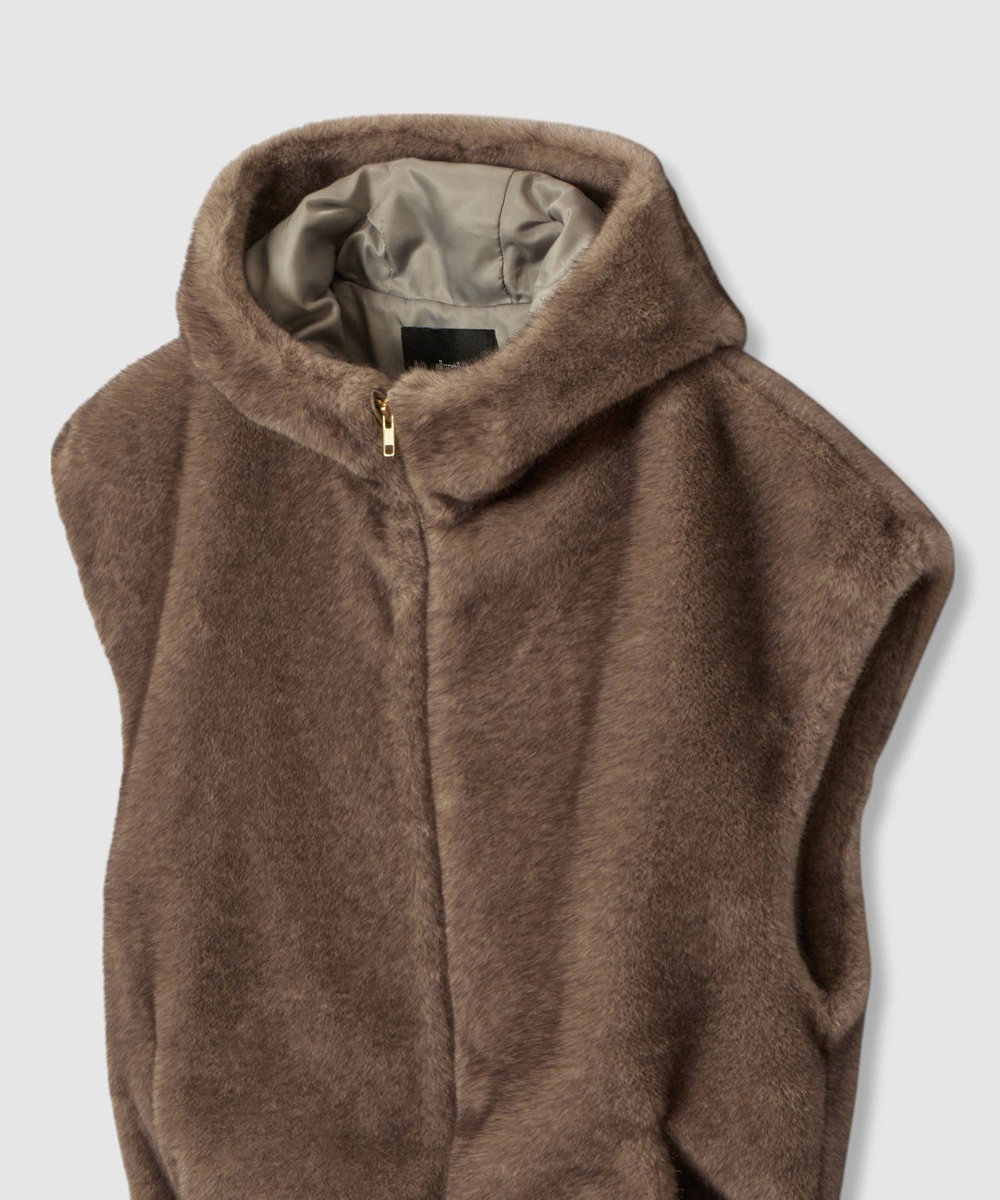 allureville フェイクミンクファーフーディーブルゾン ダークブラウン (82)