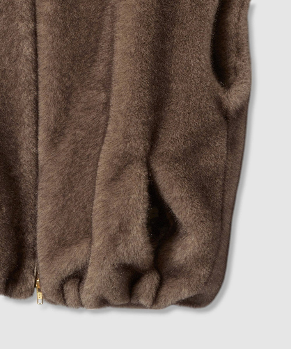 allureville フェイクミンクファーフーディーブルゾン ダークブラウン (82)