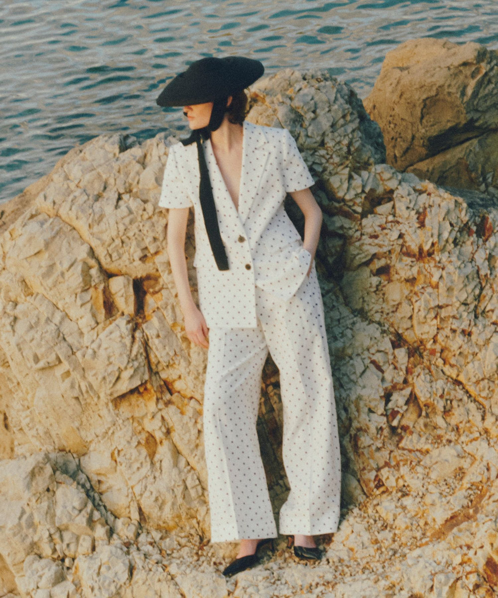 LOULOU WILLOUGHBY 【LOULOU WILLOUGHBY】リネン混ドットワイドパンツ ホワイト系 (08)