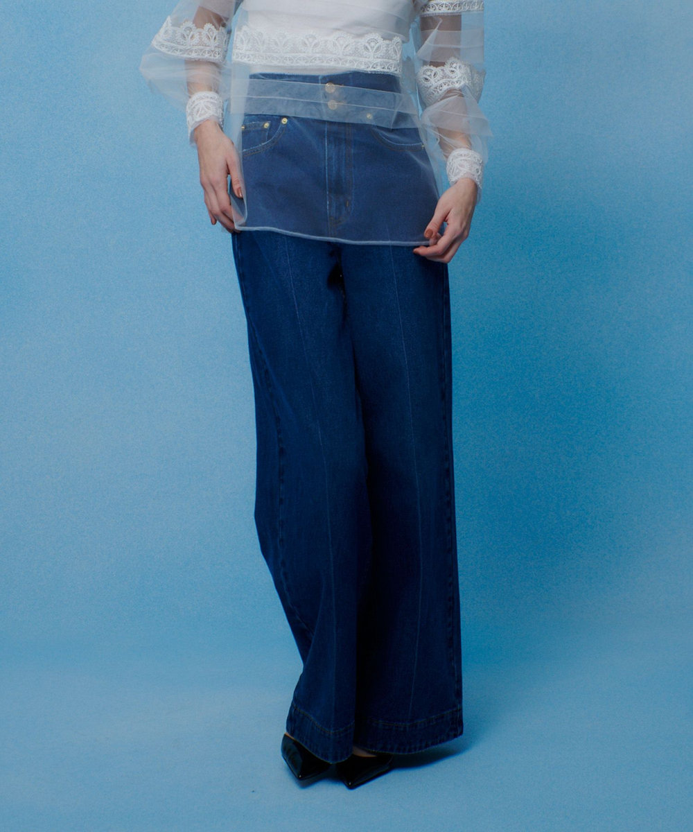 LOULOU WILLOUGHBY ハイウエストワイドデニムパンツ ブルー (61)