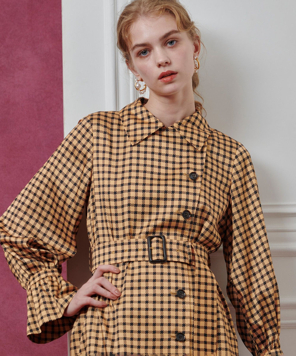 LOULOU WILLOUGHBY エンブレムチェックワンピース ベージュ系 (19)