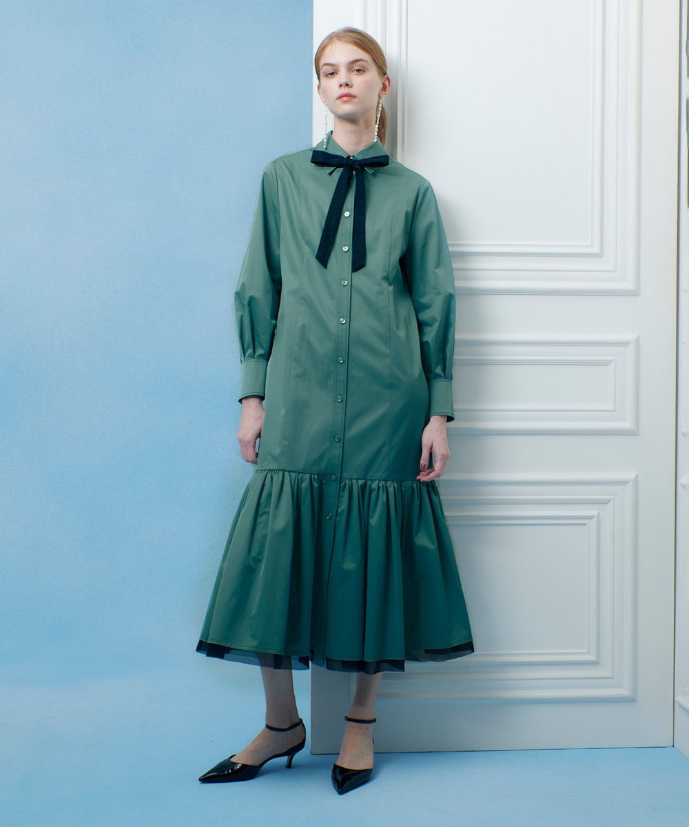 LOULOU WILLOUGHBY 【LOULOU WILLOUGHBY】メモリーツイルティアードシャツワンピース ミントグリーン (73)