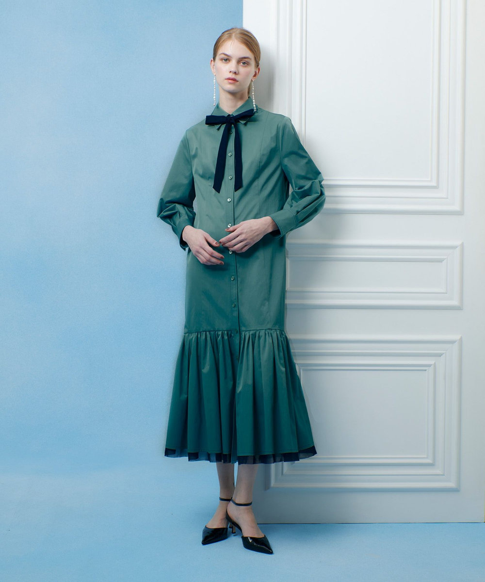 LOULOU WILLOUGHBY 【LOULOU WILLOUGHBY】メモリーツイルティアードシャツワンピース ミントグリーン (73)