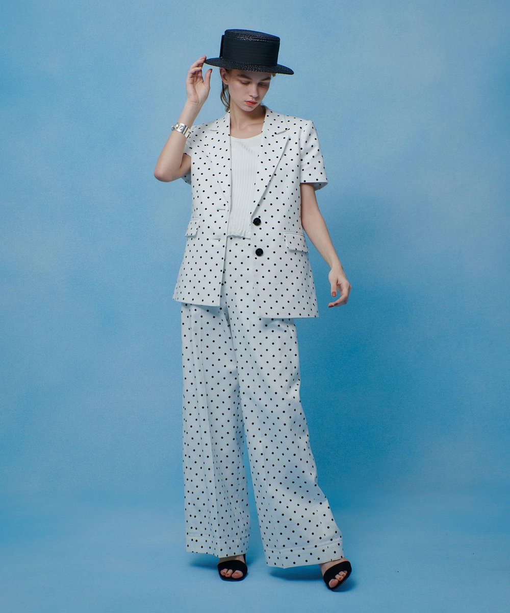 LOULOU WILLOUGHBY 【LOULOU WILLOUGHBY】リネン混ドットワイドパンツ ホワイト系 (08)